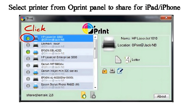Printer sharing for iPhone or iPad printing